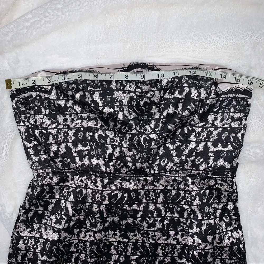 NWOT Tibi Black & Ivory Floral Silk Blend Strapless Dress SZ 8 w/ Measur… - Picture 6 of 16